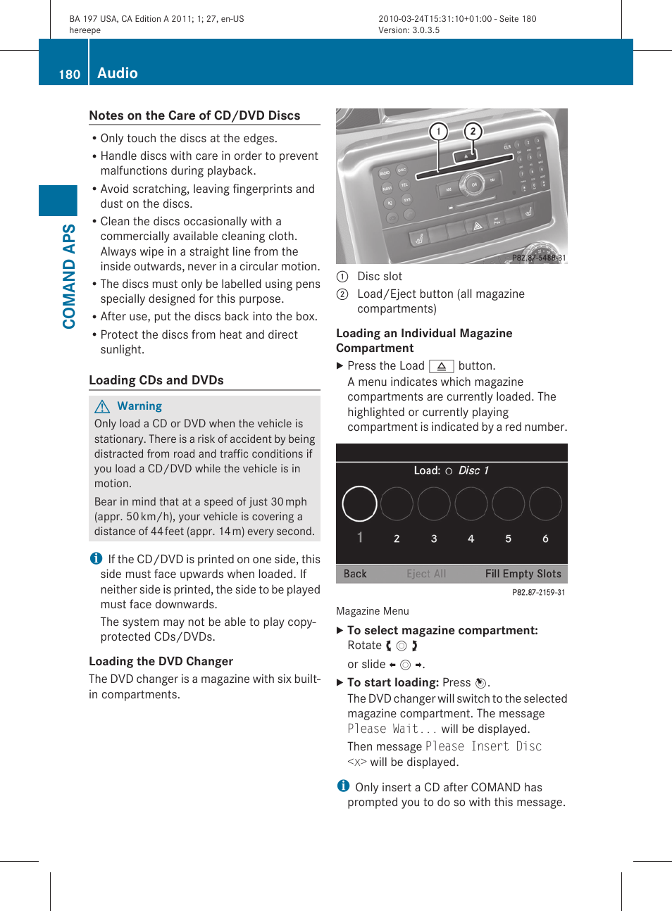 Comand aps, Audio | Mercedes-Benz 2011 SLS AMG User Manual | Page 182 / 436