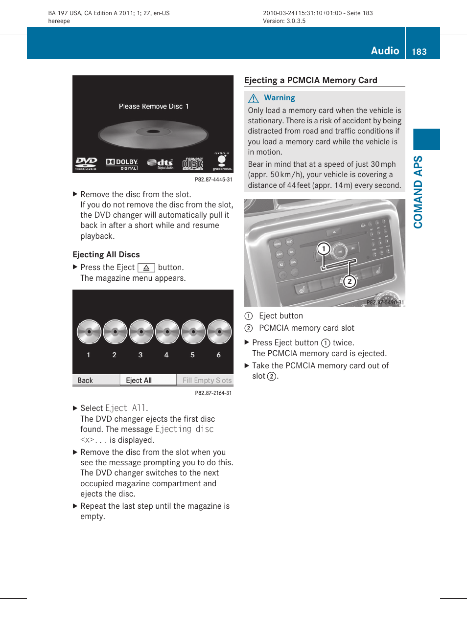 Comand aps, Audio | Mercedes-Benz 2011 SLS AMG User Manual | Page 185 / 436