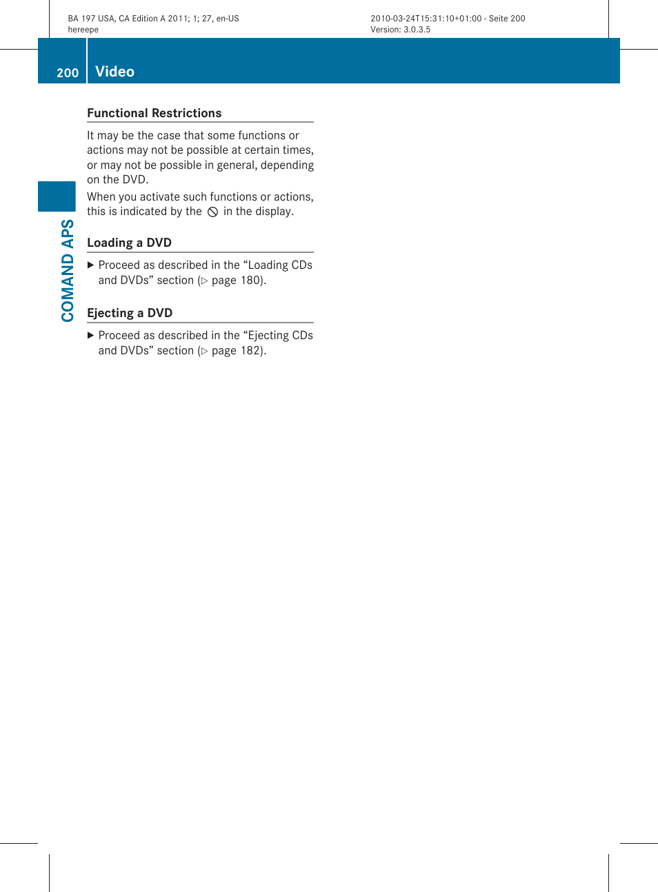 Comand aps, Video | Mercedes-Benz 2011 SLS AMG User Manual | Page 202 / 436