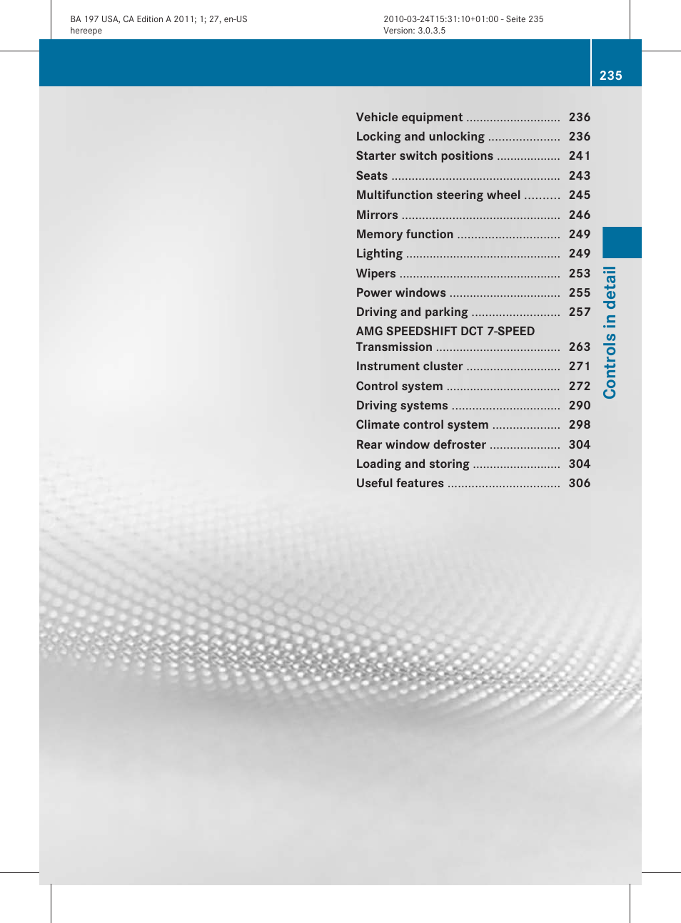 Controls in detail | Mercedes-Benz 2011 SLS AMG User Manual | Page 237 / 436