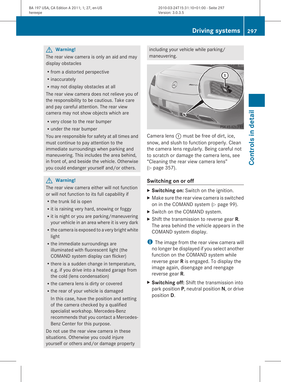 Controls in detail, Driving systems | Mercedes-Benz 2011 SLS AMG User Manual | Page 299 / 436