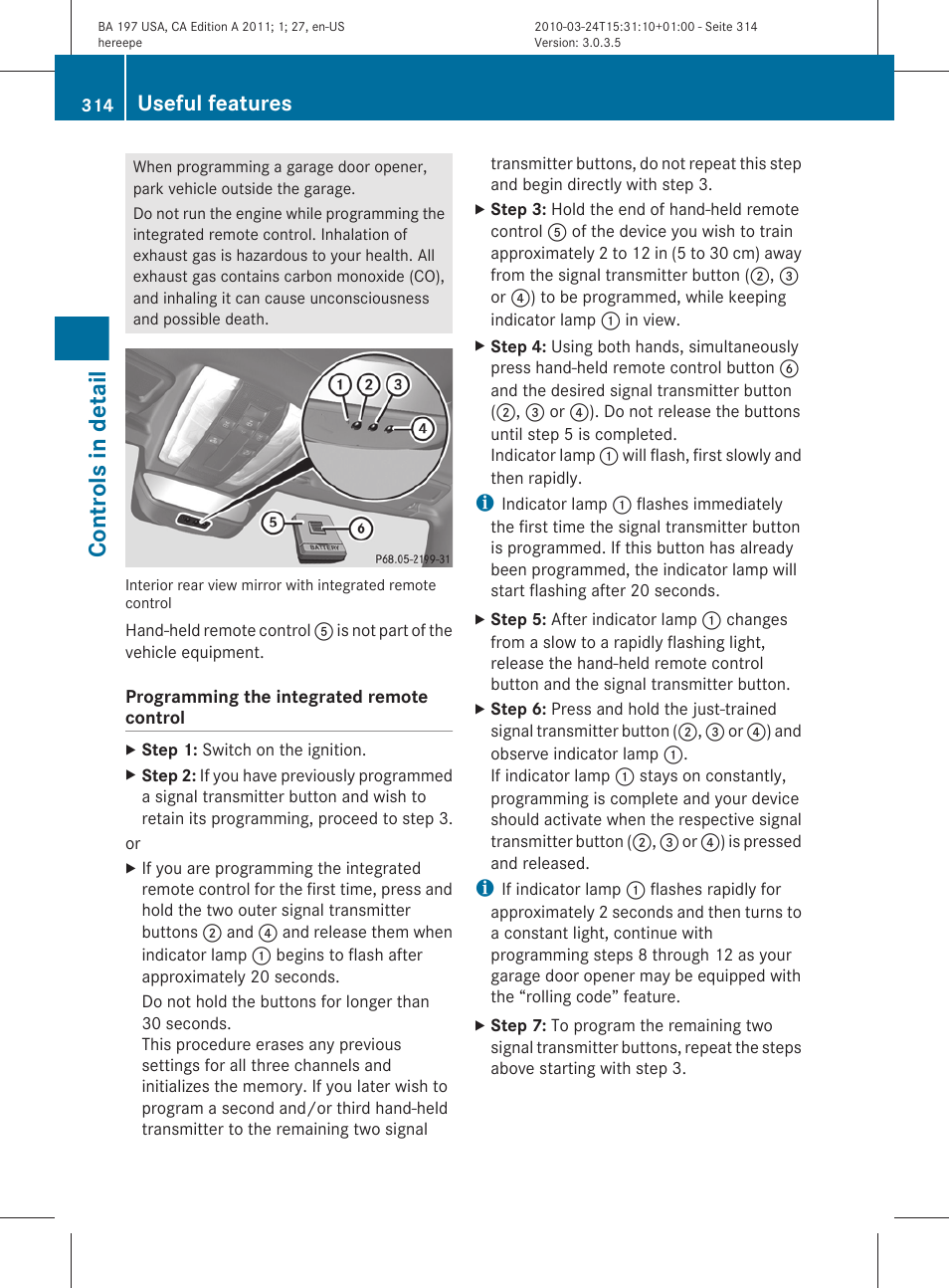 Controls in detail, Useful features | Mercedes-Benz 2011 SLS AMG User Manual | Page 316 / 436