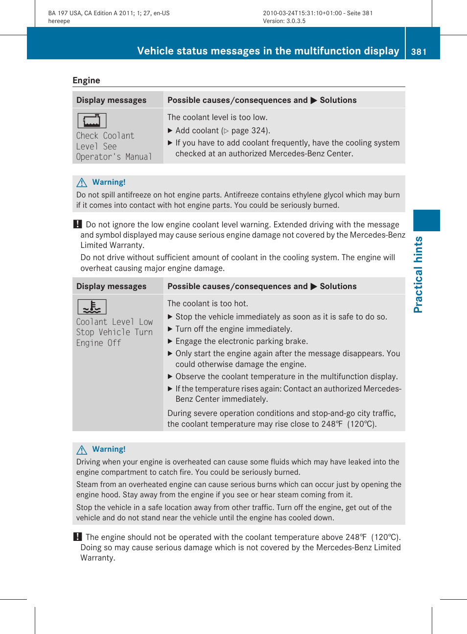 Practical hints | Mercedes-Benz 2011 SLS AMG User Manual | Page 383 / 436