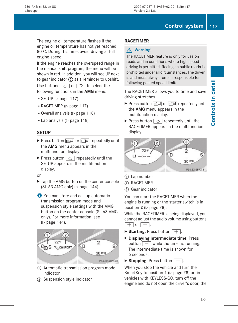 Controls in detail, Control system | Mercedes-Benz 2011 SL-Class User Manual | Page 119 / 316