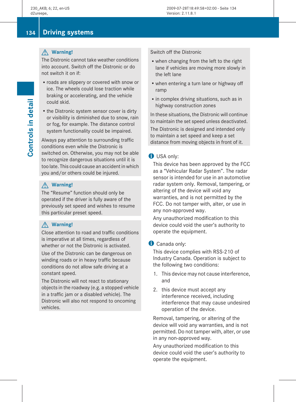 Controls in detail, Driving systems | Mercedes-Benz 2011 SL-Class User Manual | Page 136 / 316