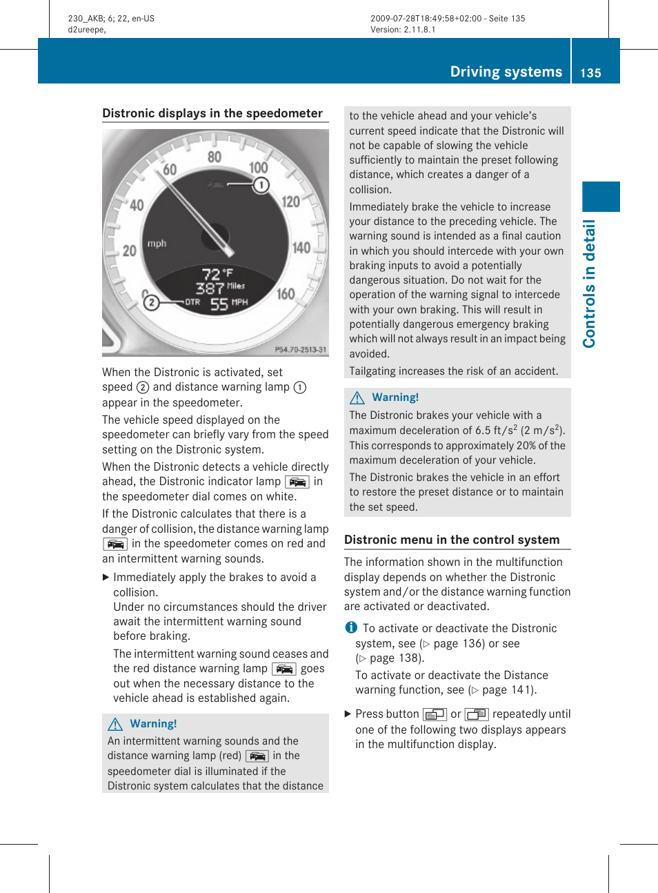 Controls in detail, Driving systems | Mercedes-Benz 2011 SL-Class User Manual | Page 137 / 316