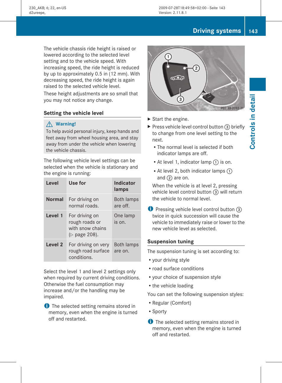 Controls in detail, Driving systems | Mercedes-Benz 2011 SL-Class User Manual | Page 145 / 316