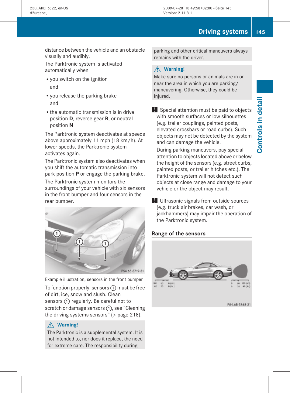 Controls in detail, Driving systems | Mercedes-Benz 2011 SL-Class User Manual | Page 147 / 316