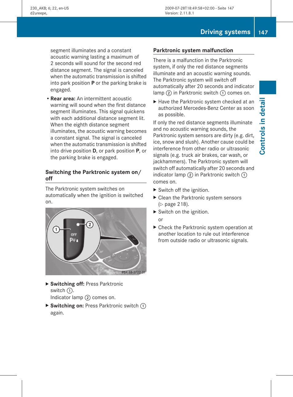 Controls in detail, Driving systems | Mercedes-Benz 2011 SL-Class User Manual | Page 149 / 316