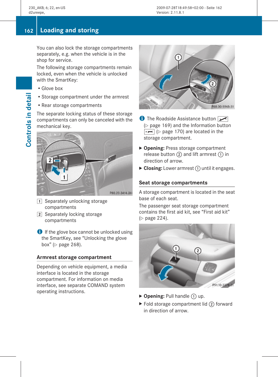 Controls in detail, Loading and storing | Mercedes-Benz 2011 SL-Class User Manual | Page 164 / 316