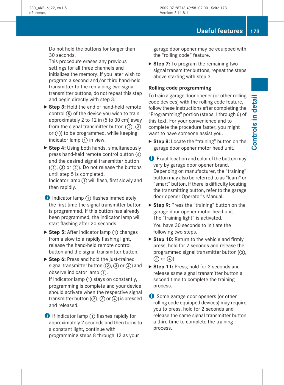 Controls in detail, Useful features | Mercedes-Benz 2011 SL-Class User Manual | Page 175 / 316