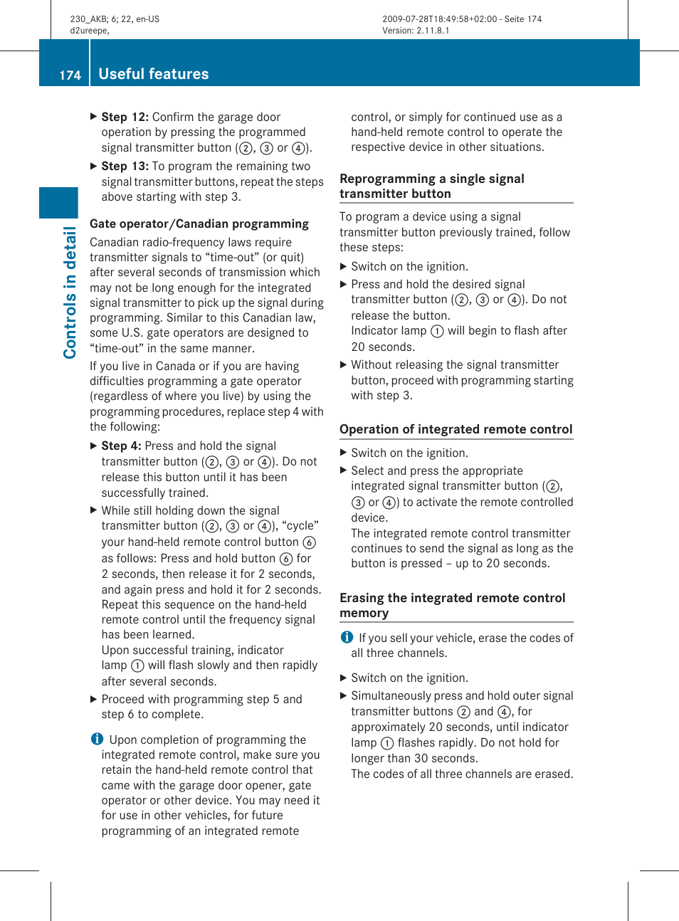 Controls in detail, Useful features | Mercedes-Benz 2011 SL-Class User Manual | Page 176 / 316