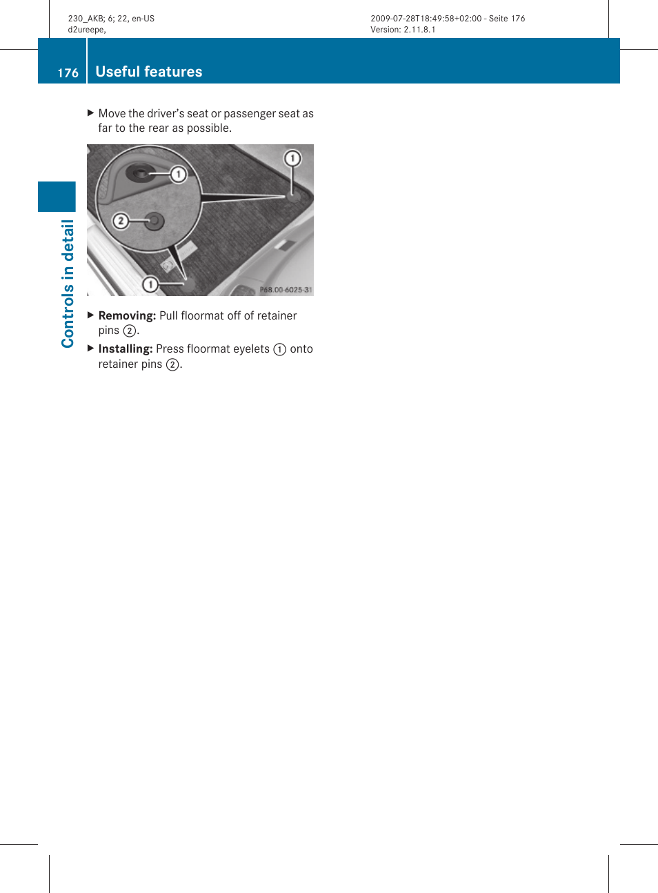 Controls in detail, Useful features | Mercedes-Benz 2011 SL-Class User Manual | Page 178 / 316