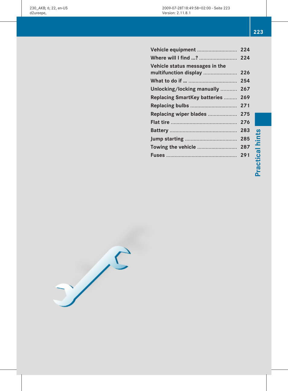 Practical hints | Mercedes-Benz 2011 SL-Class User Manual | Page 225 / 316