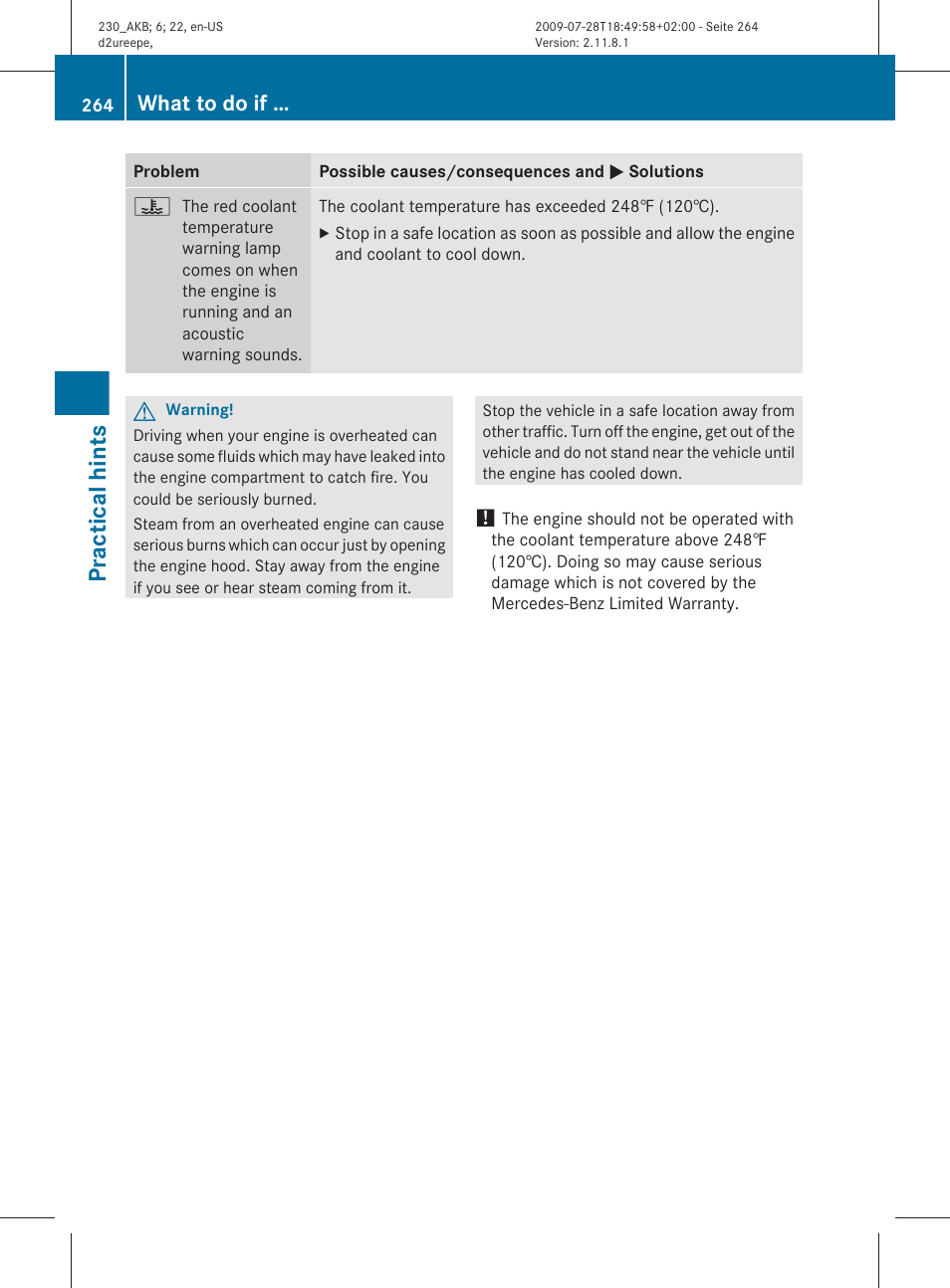 Practical hints, What to do if | Mercedes-Benz 2011 SL-Class User Manual | Page 266 / 316