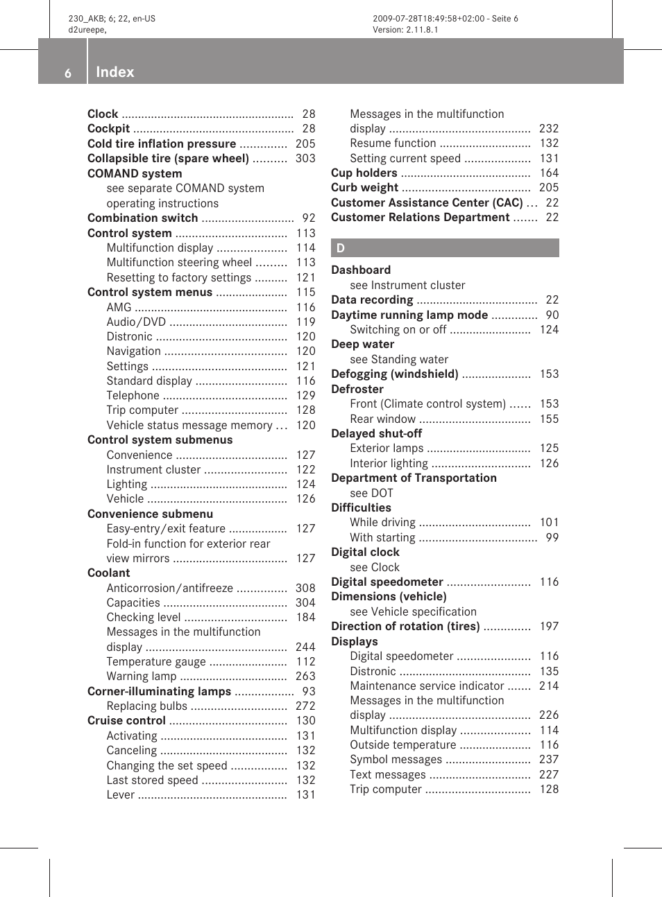 Index | Mercedes-Benz 2011 SL-Class User Manual | Page 8 / 316