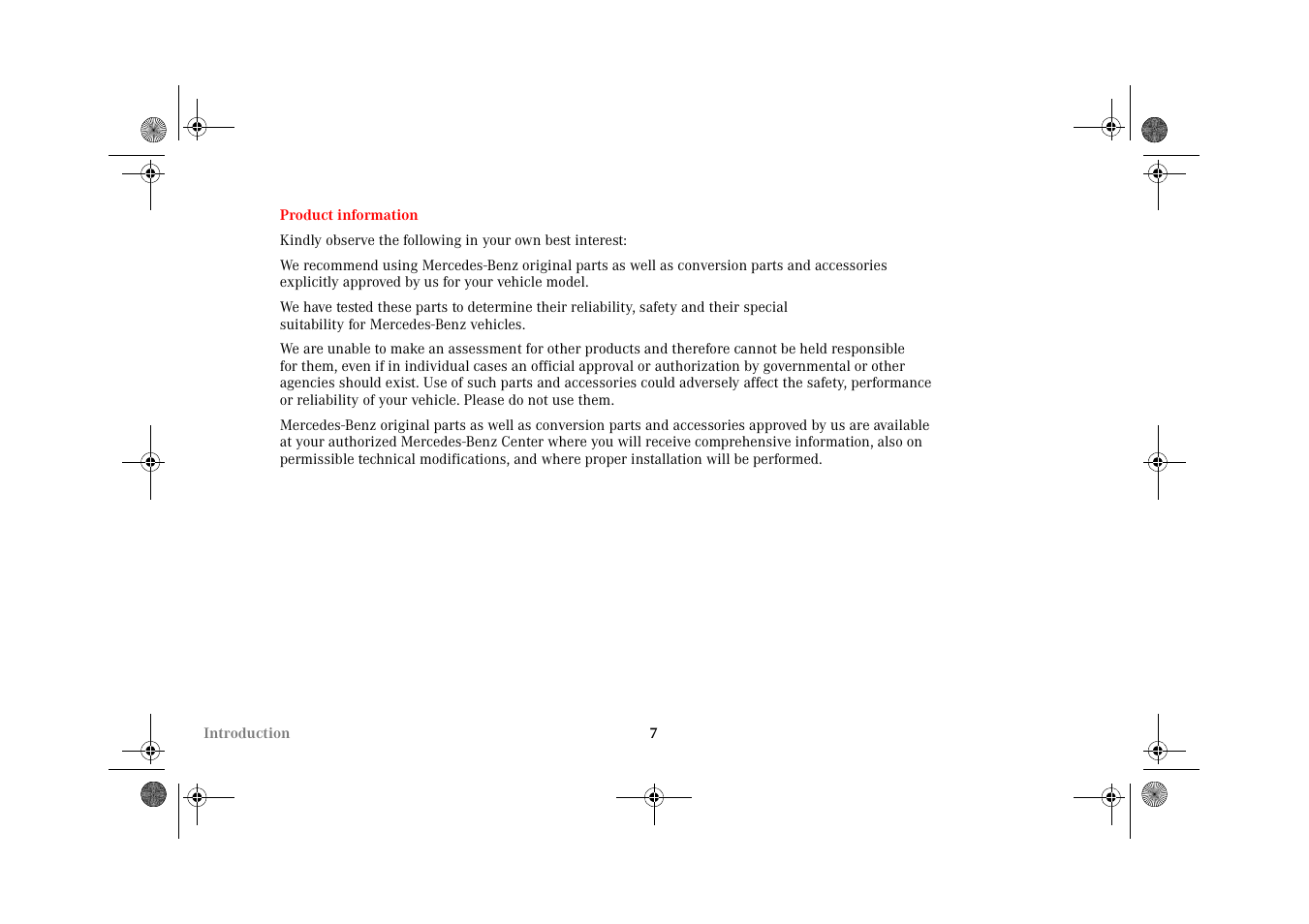 Introduction, Product information | Mercedes-Benz 2002 C-Class User Manual | Page 10 / 406