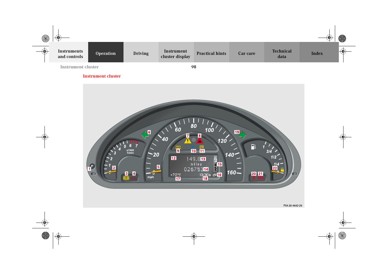 Instrument cluster | Mercedes-Benz 2002 C-Class User Manual | Page 101 / 406