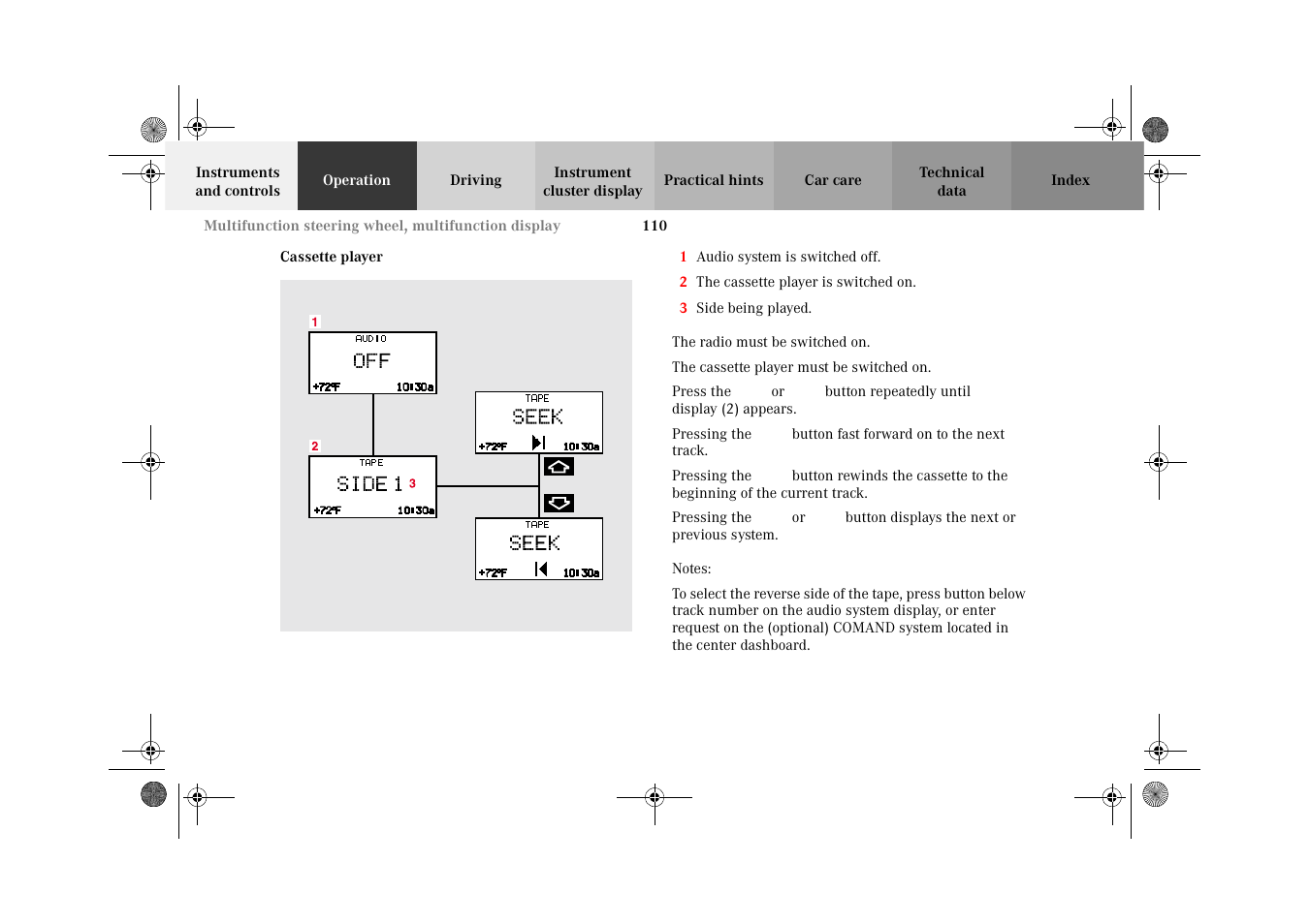 Audio systems:cassette player, Cassette player | Mercedes-Benz 2002 C-Class User Manual | Page 113 / 406