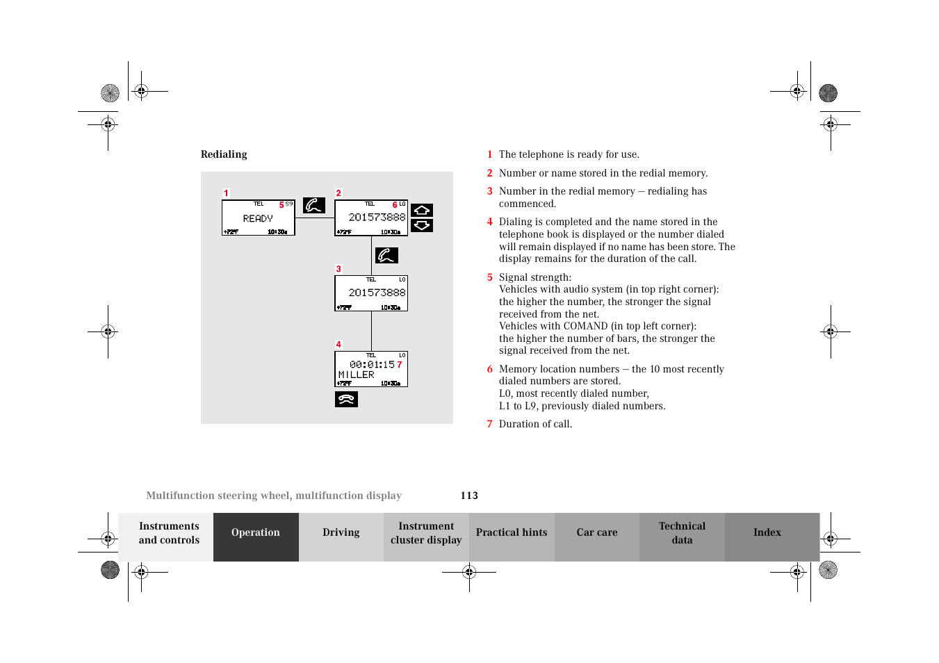 Telephone:redialing | Mercedes-Benz 2002 C-Class User Manual | Page 116 / 406