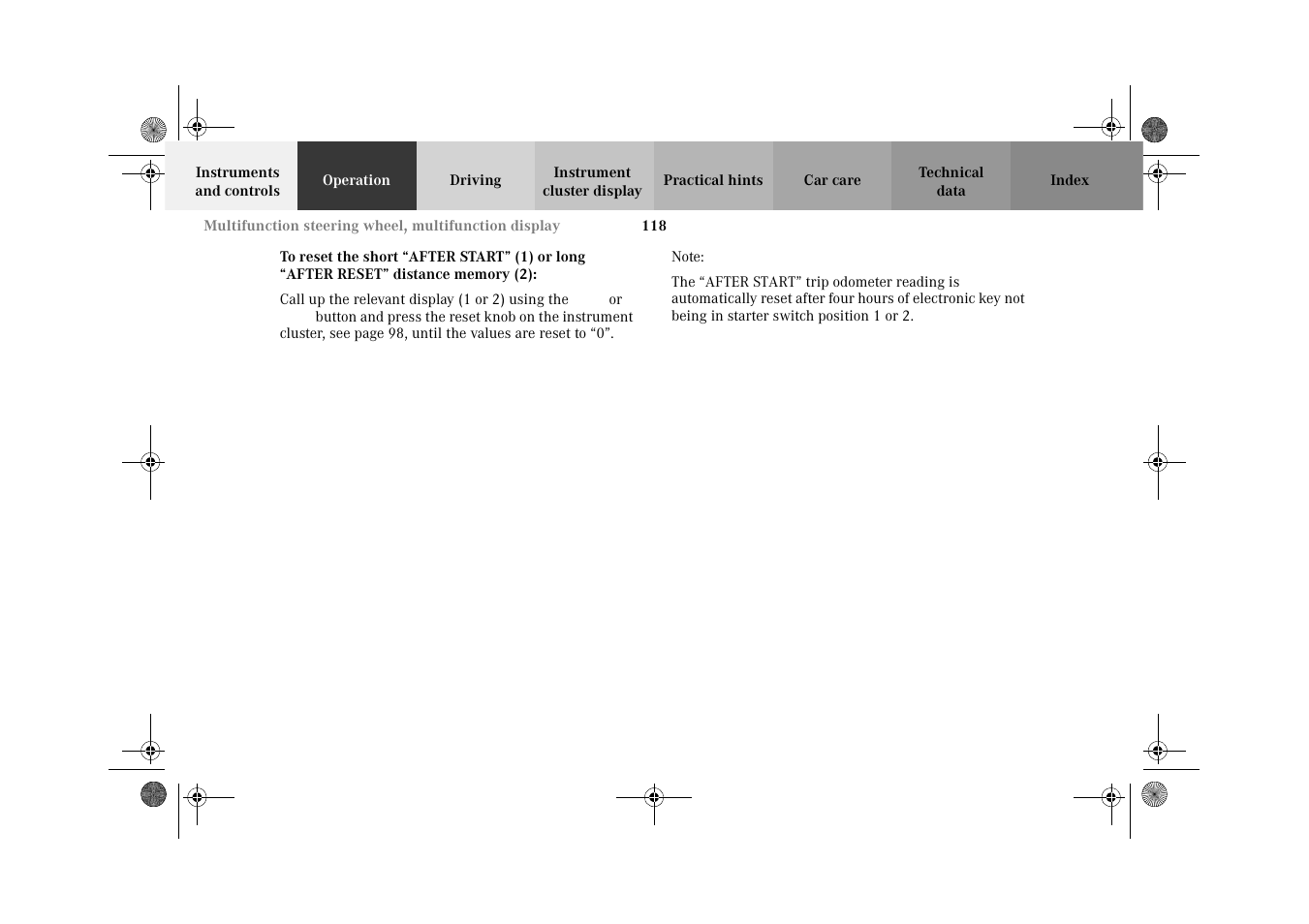 To reset the short | Mercedes-Benz 2002 C-Class User Manual | Page 121 / 406