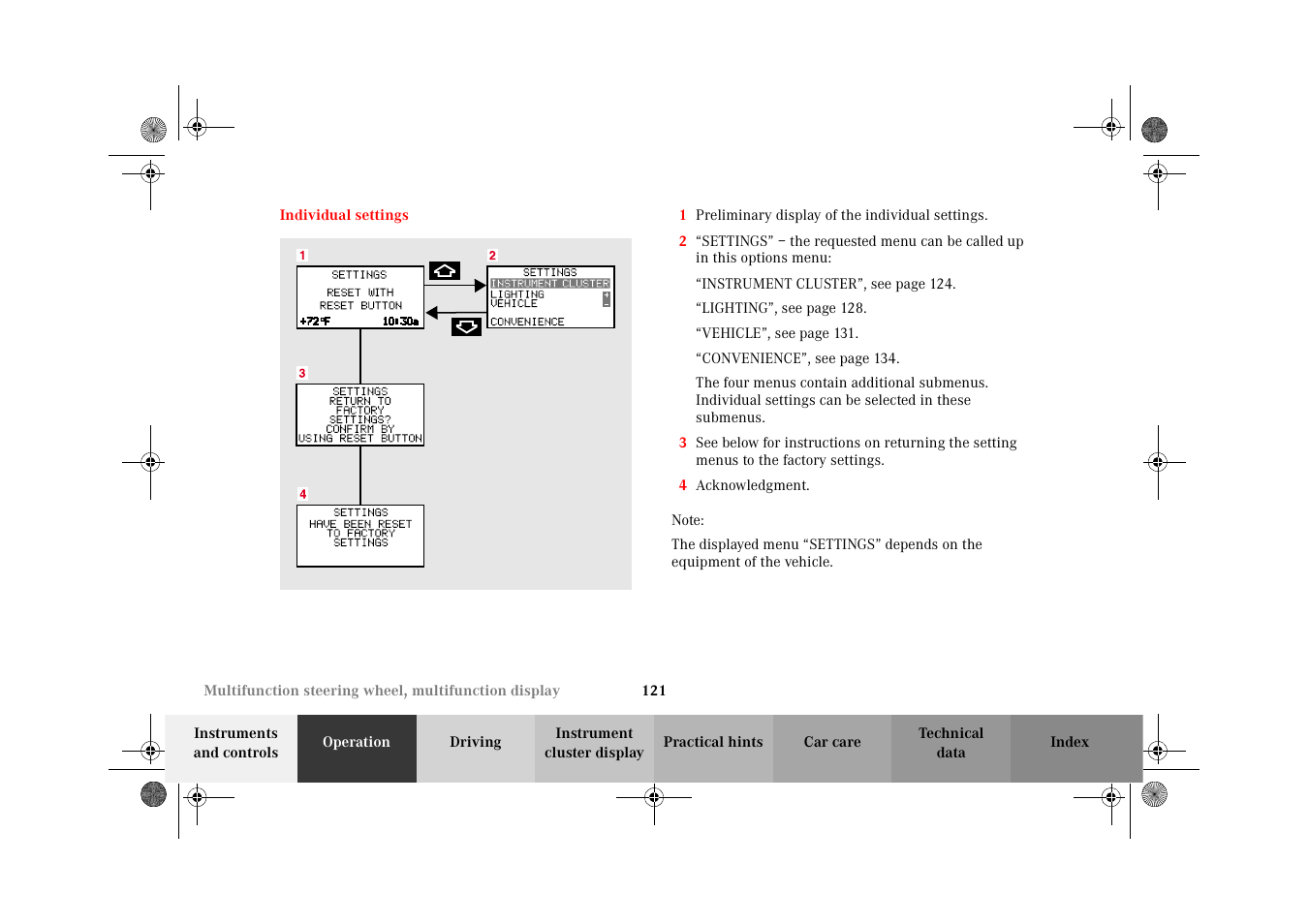 Individual settings | Mercedes-Benz 2002 C-Class User Manual | Page 124 / 406