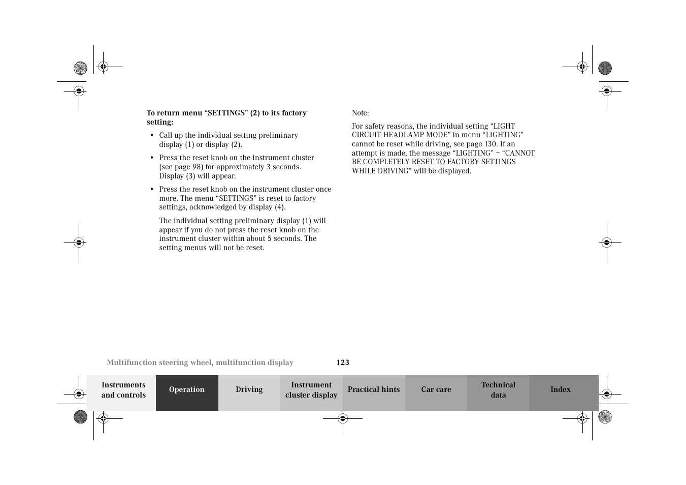 To return menu | Mercedes-Benz 2002 C-Class User Manual | Page 126 / 406