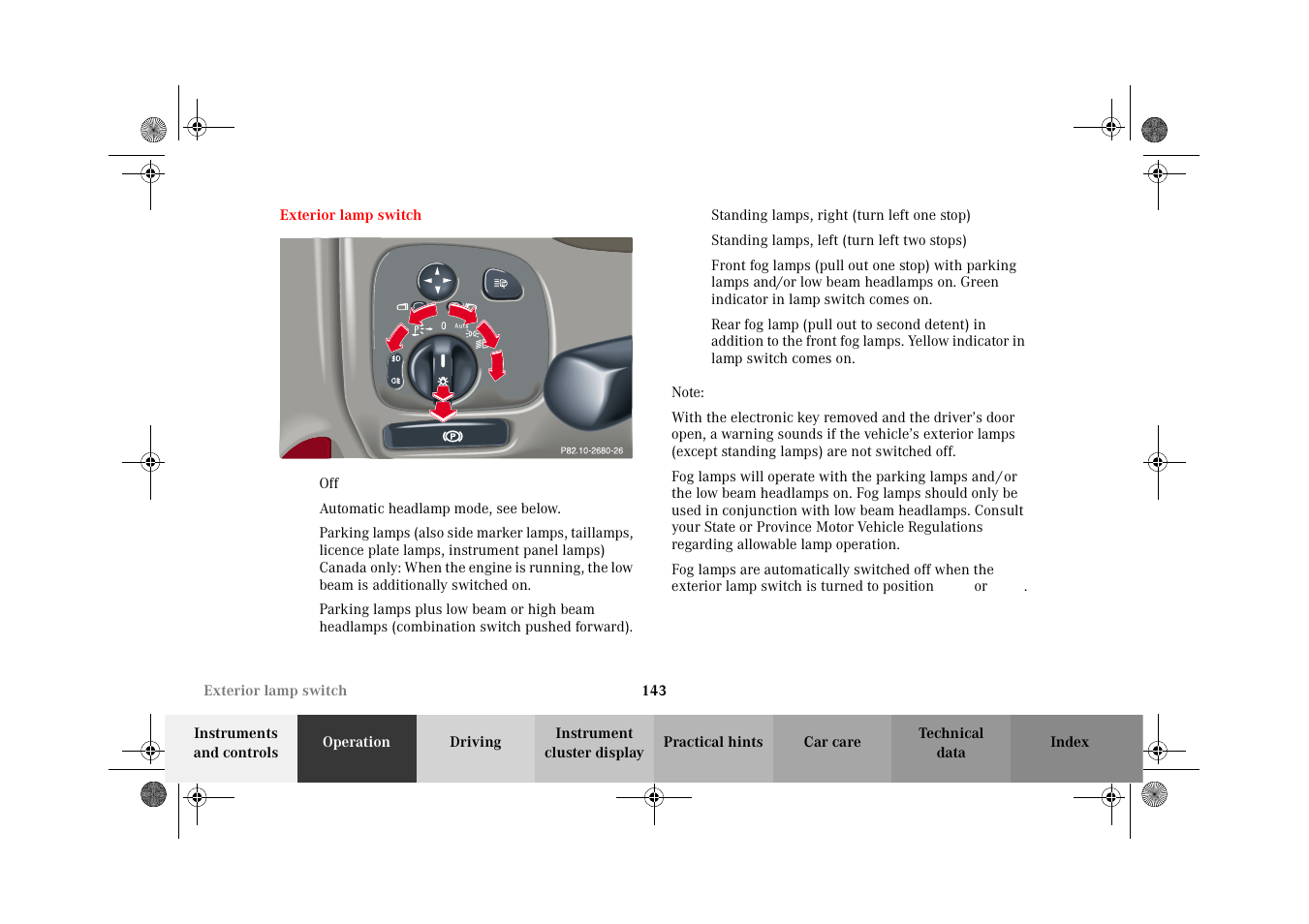Exterior lamp switch | Mercedes-Benz 2002 C-Class User Manual | Page 146 / 406