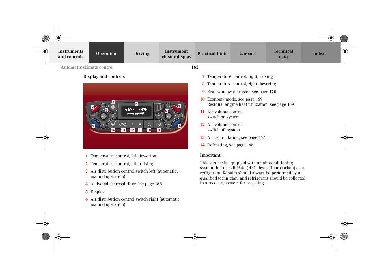 Automatic climate control:display and controls | Mercedes-Benz 2002 C-Class User Manual | Page 165 / 406