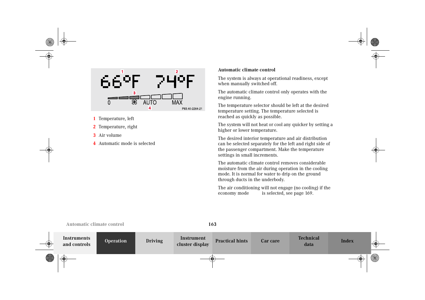 Automatic climate control | Mercedes-Benz 2002 C-Class User Manual | Page 166 / 406
