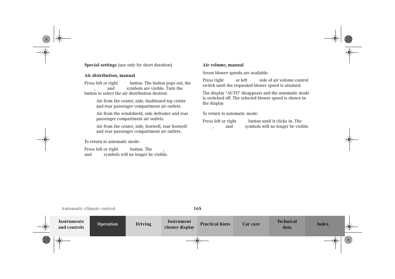 Automatic climate control:special settings | Mercedes-Benz 2002 C-Class User Manual | Page 168 / 406