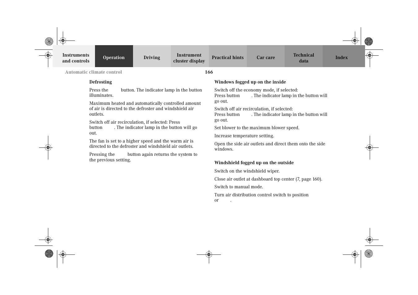 Automatic climate control:defrosting | Mercedes-Benz 2002 C-Class User Manual | Page 169 / 406