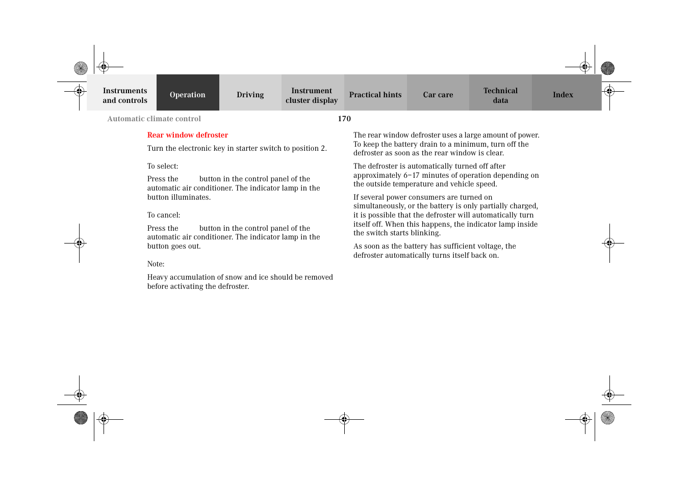 Rear window defroster | Mercedes-Benz 2002 C-Class User Manual | Page 173 / 406