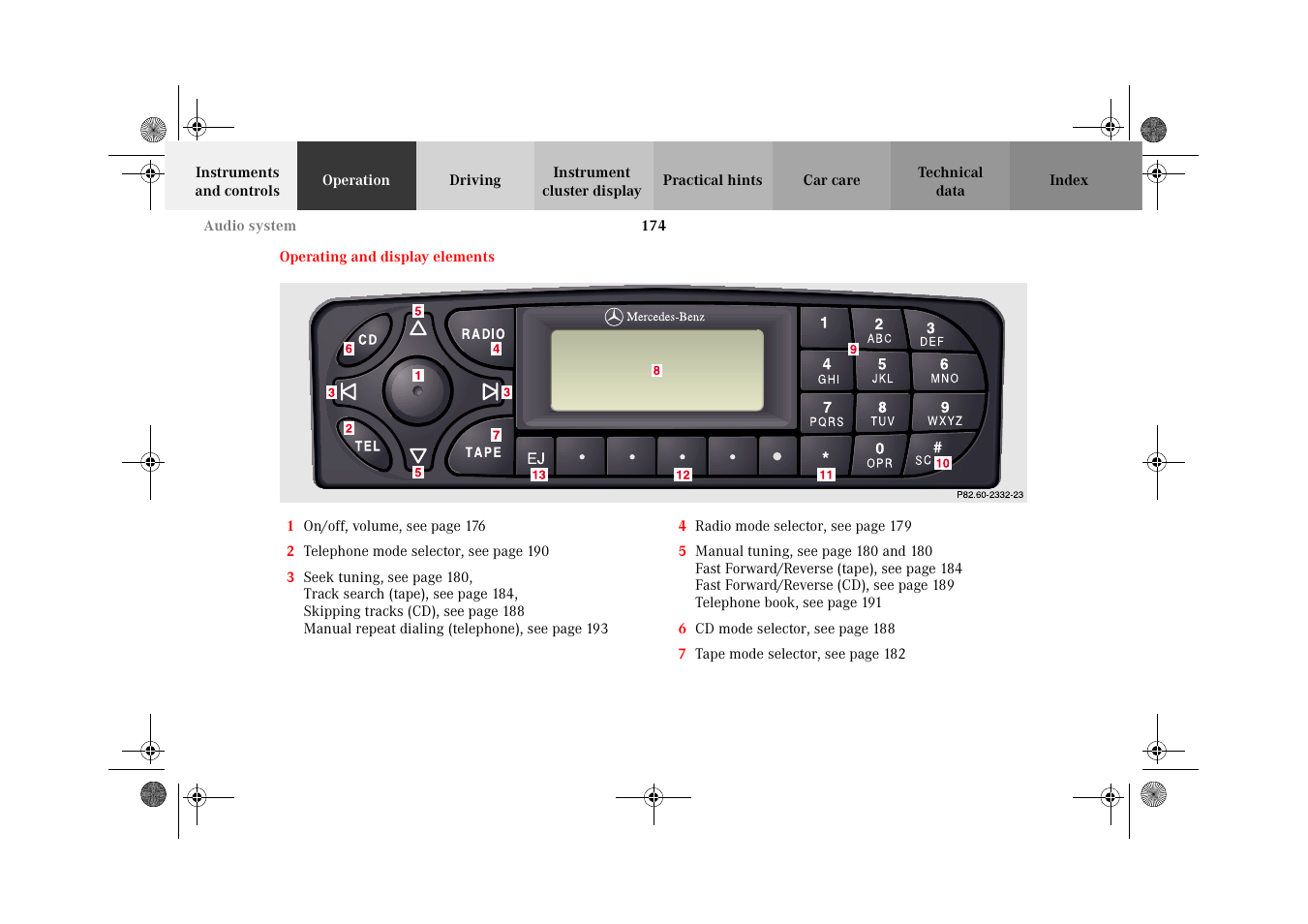 Operating and display elements | Mercedes-Benz 2002 C-Class User Manual | Page 177 / 406