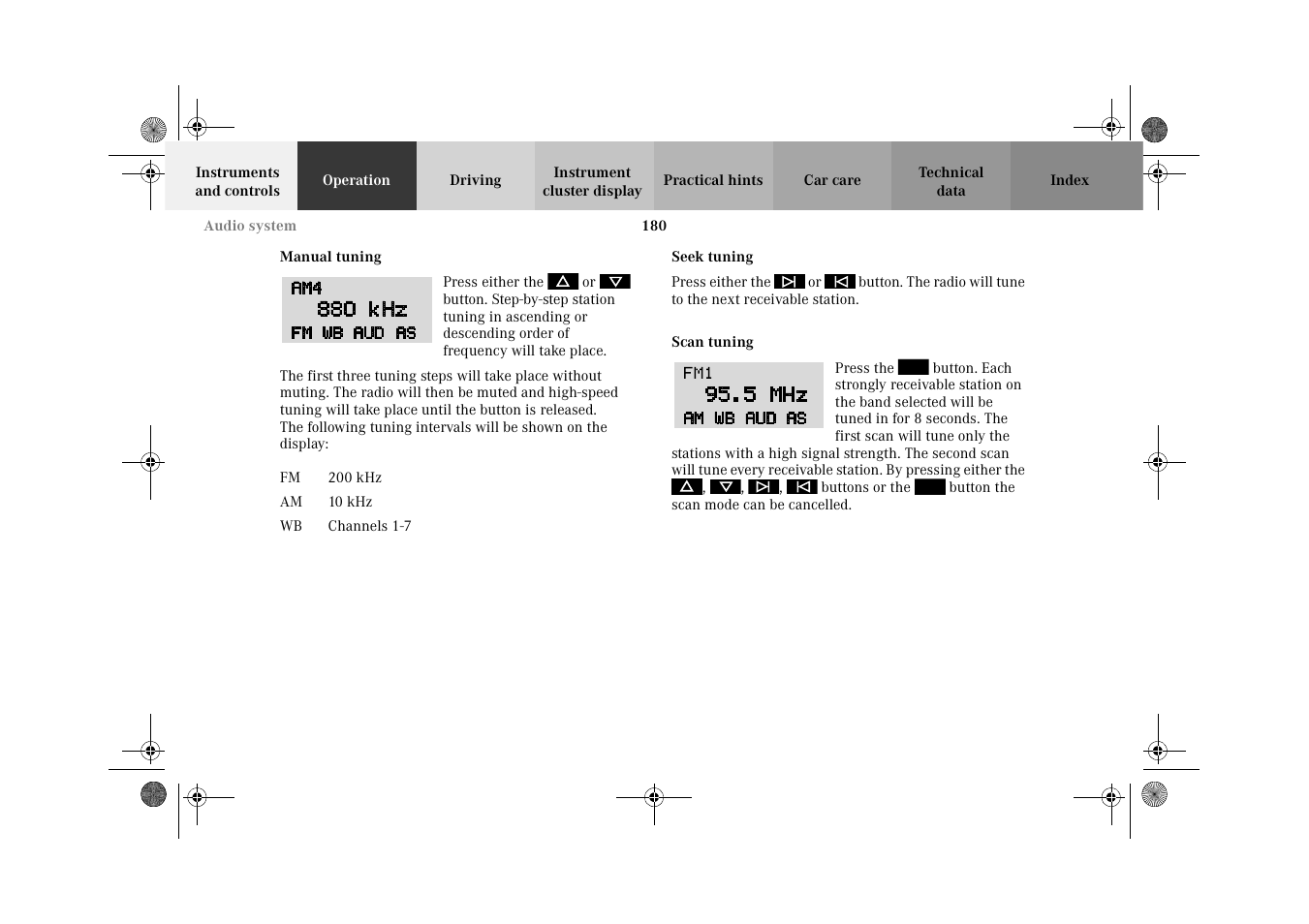 Manual tuning, Seek tuning, Scan tuning | Manual tuning seek tuning scan tuning | Mercedes-Benz 2002 C-Class User Manual | Page 183 / 406