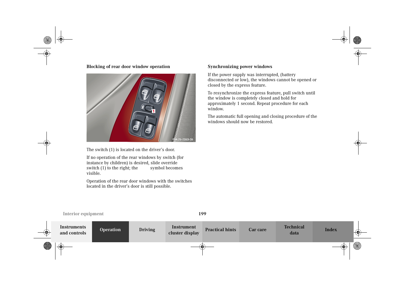 Power windows:synchronizing power windows | Mercedes-Benz 2002 C-Class User Manual | Page 202 / 406