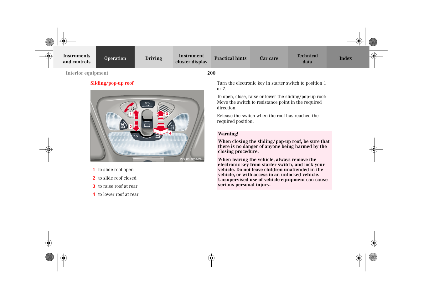 Sliding/pop-up roof | Mercedes-Benz 2002 C-Class User Manual | Page 203 / 406