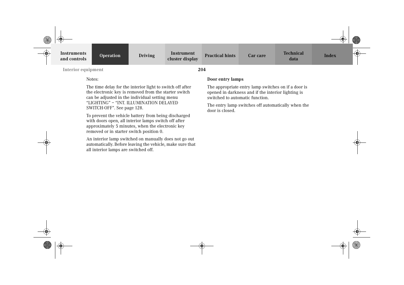 Door entry lamps | Mercedes-Benz 2002 C-Class User Manual | Page 207 / 406