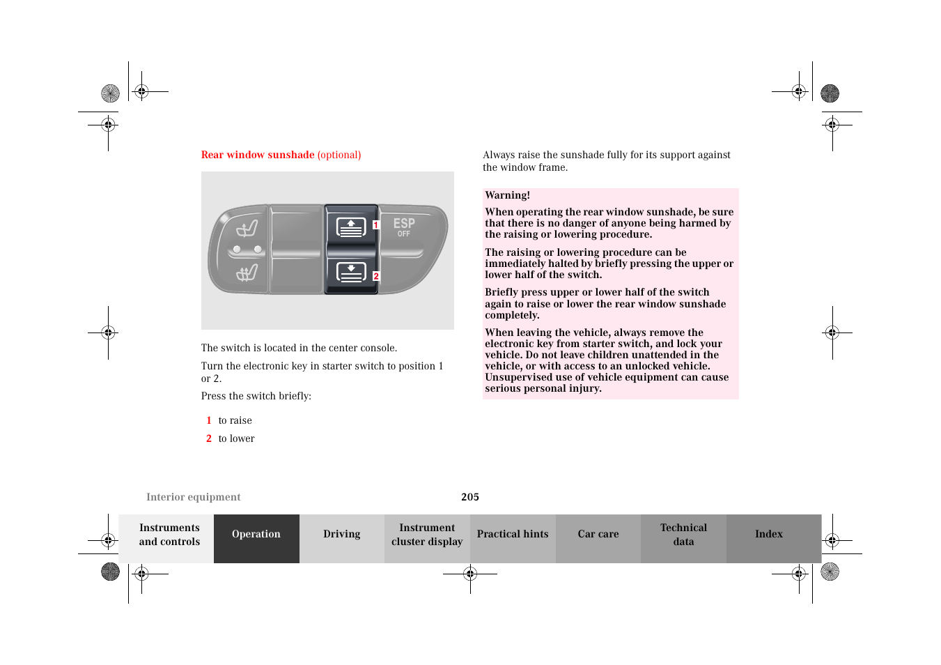 Rear window sunshade | Mercedes-Benz 2002 C-Class User Manual | Page 208 / 406