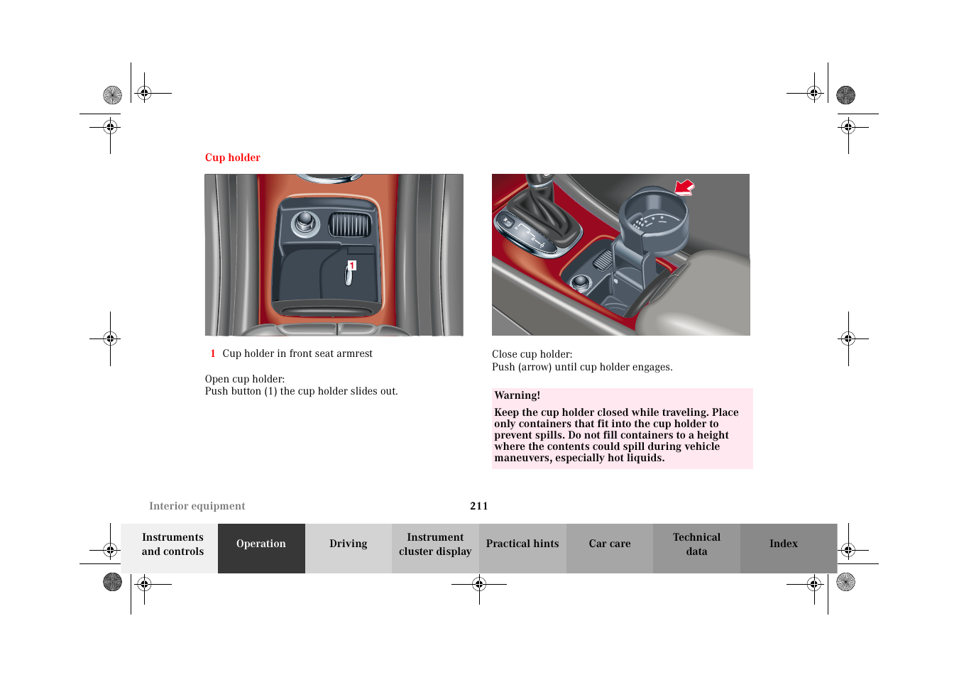 Cup holder | Mercedes-Benz 2002 C-Class User Manual | Page 214 / 406
