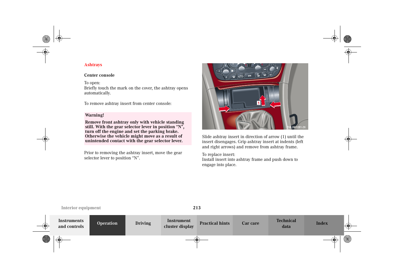 Ashtrays | Mercedes-Benz 2002 C-Class User Manual | Page 216 / 406
