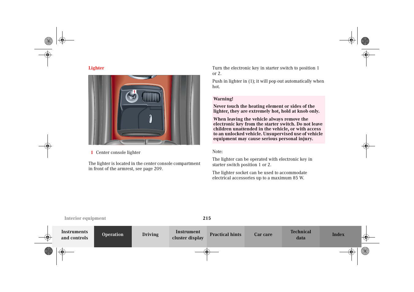 Lighter | Mercedes-Benz 2002 C-Class User Manual | Page 218 / 406