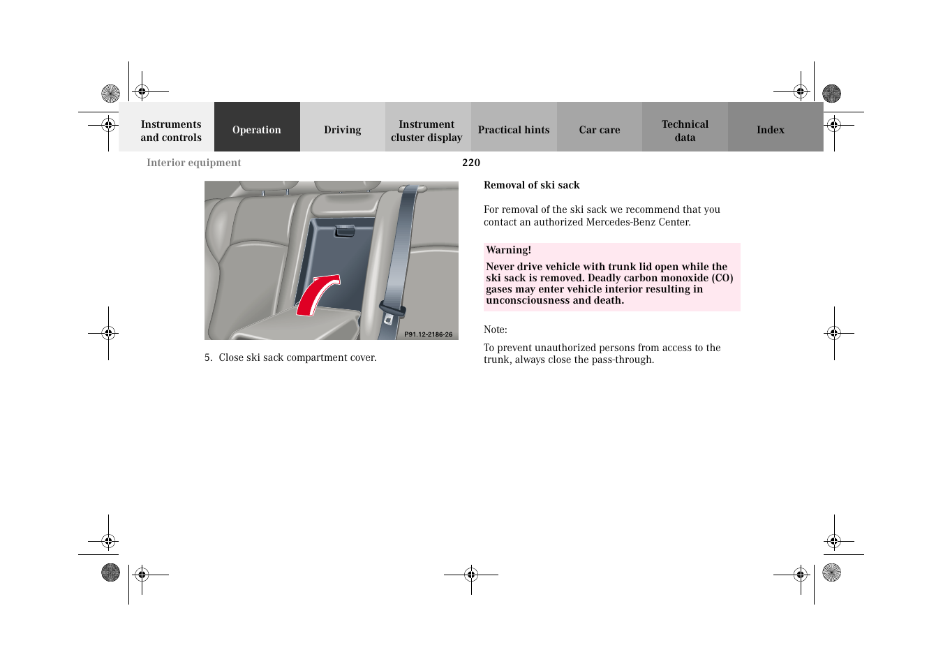 Removal of ski sack | Mercedes-Benz 2002 C-Class User Manual | Page 223 / 406
