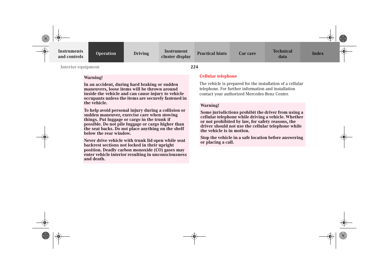 Cellular telephone | Mercedes-Benz 2002 C-Class User Manual | Page 227 / 406