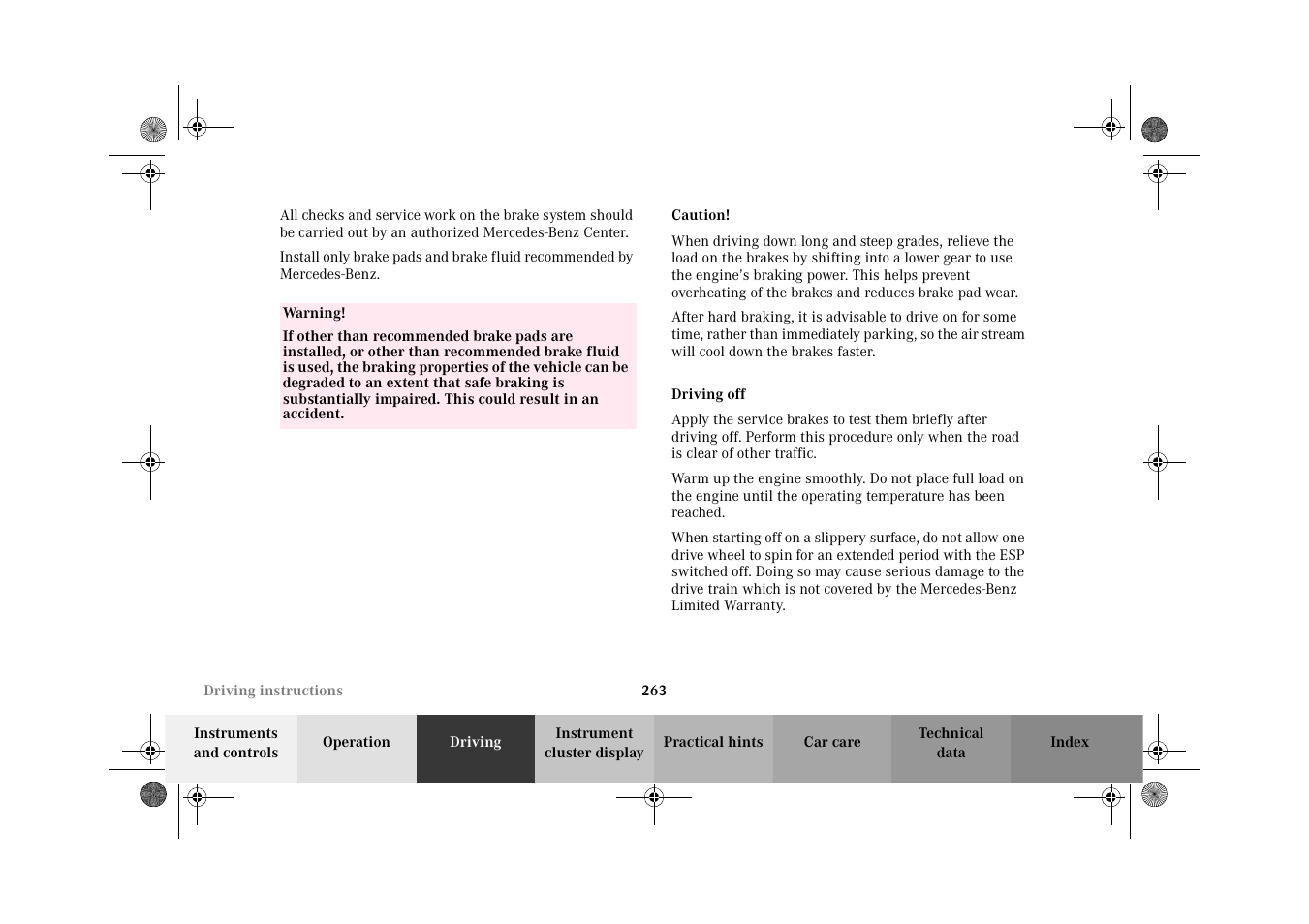 Driving off | Mercedes-Benz 2002 C-Class User Manual | Page 266 / 406