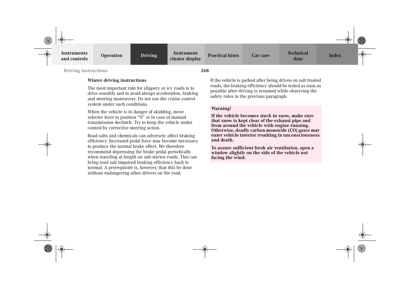 Winter driving instructions | Mercedes-Benz 2002 C-Class User Manual | Page 271 / 406