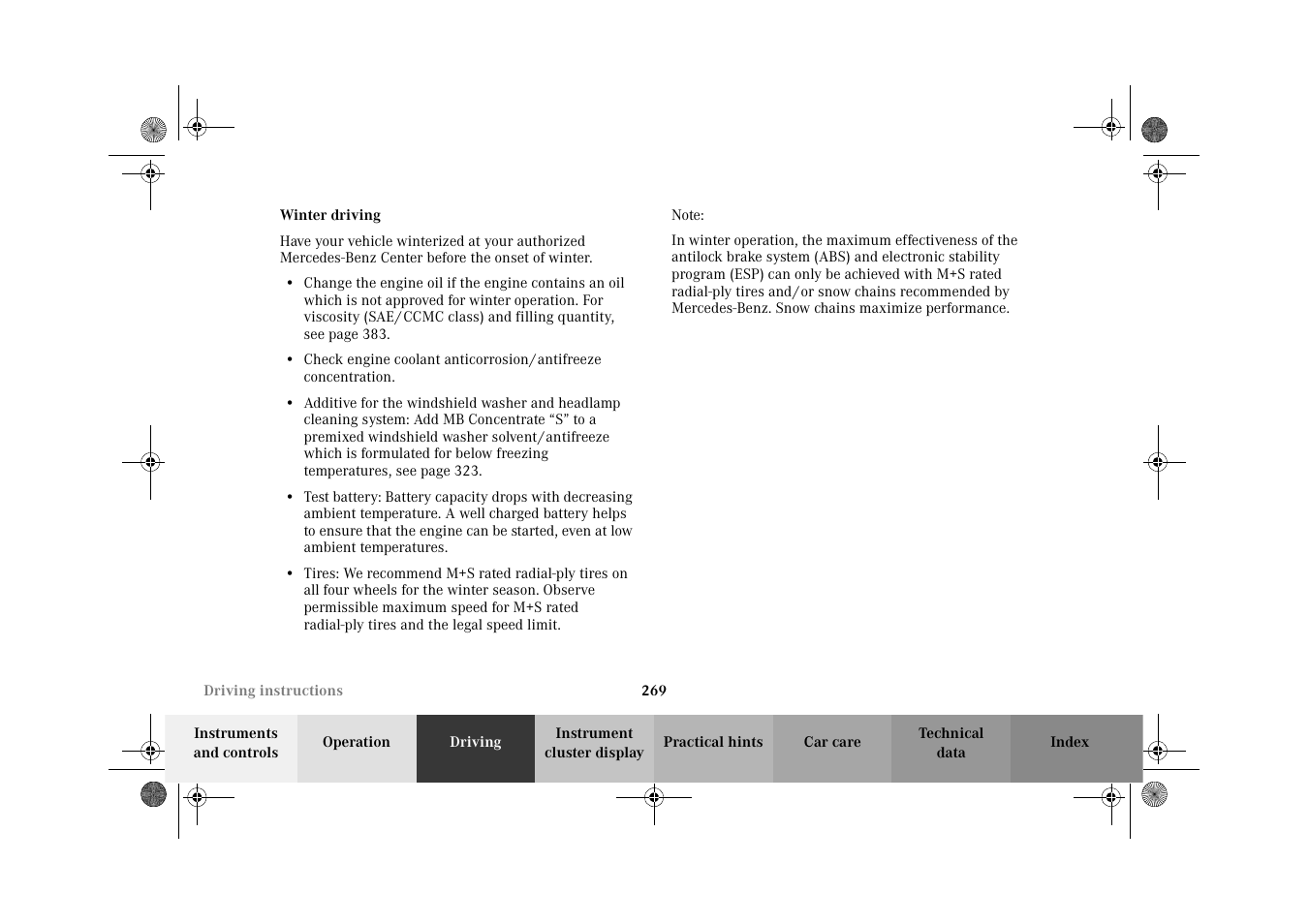 Winter driving | Mercedes-Benz 2002 C-Class User Manual | Page 272 / 406