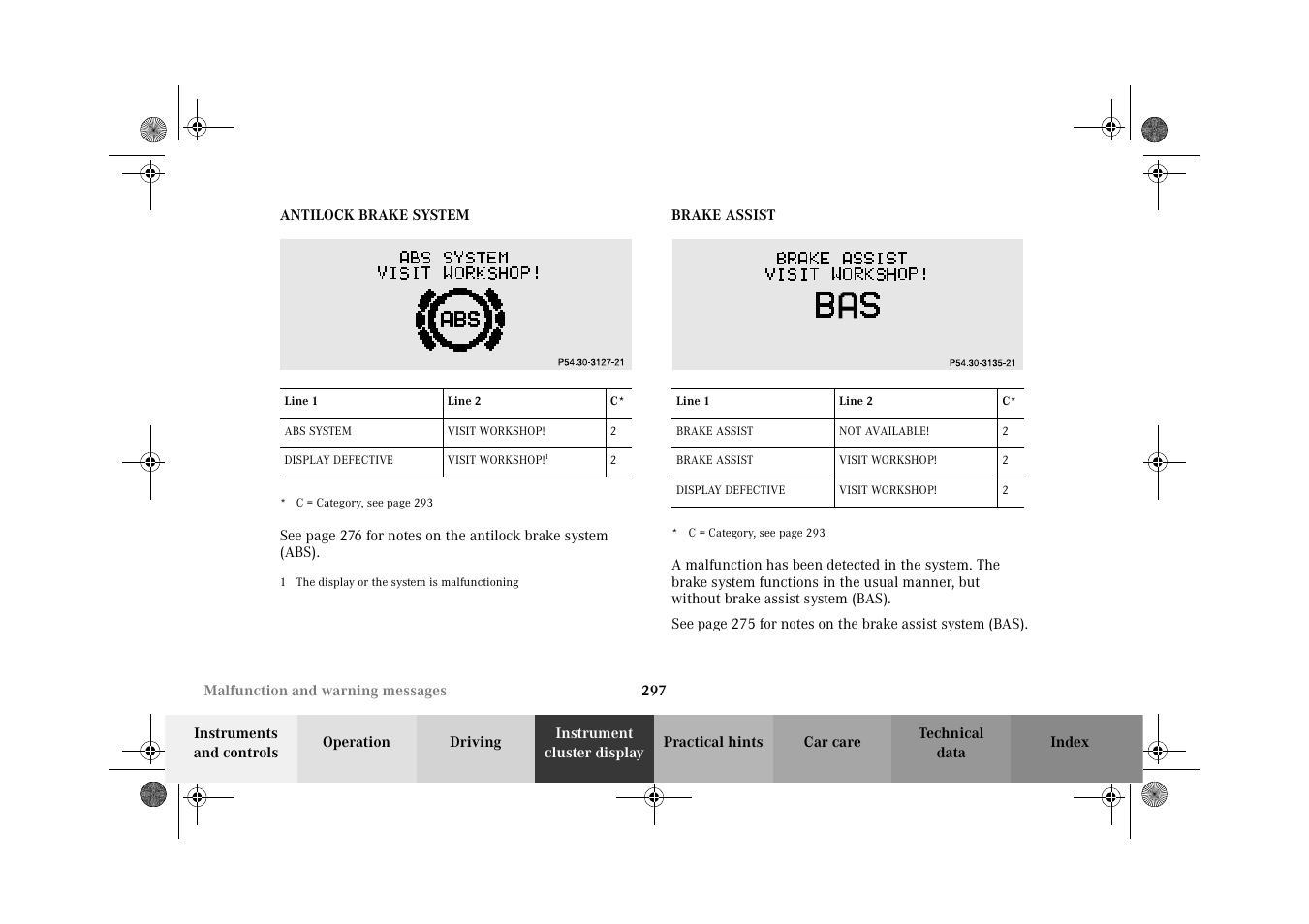 Antilock brake system, Brake assist, Antilock brake system brake assist | Mercedes-Benz 2002 C-Class User Manual | Page 300 / 406