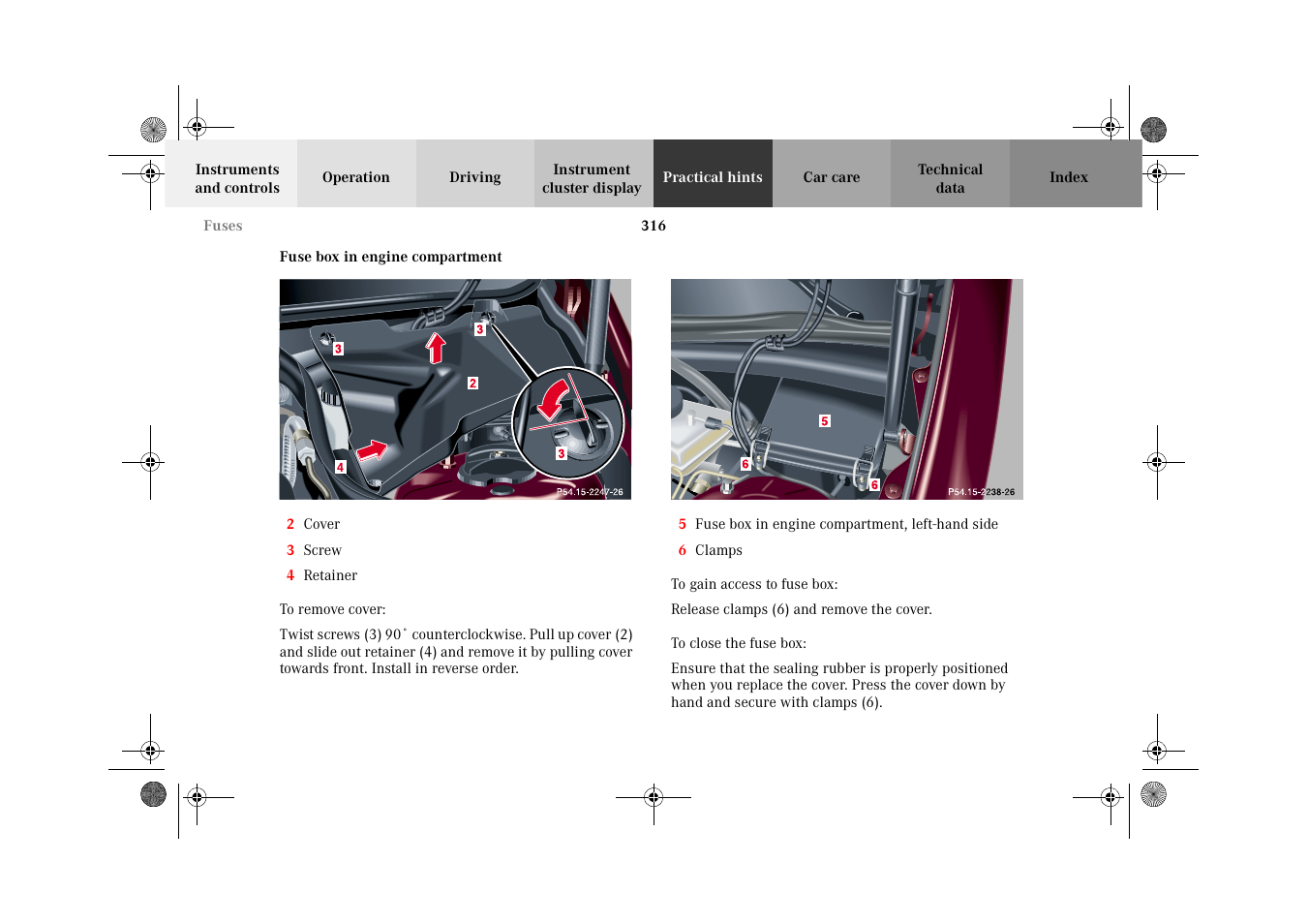 Fuse box in engine compartment | Mercedes-Benz 2002 C-Class User Manual | Page 319 / 406