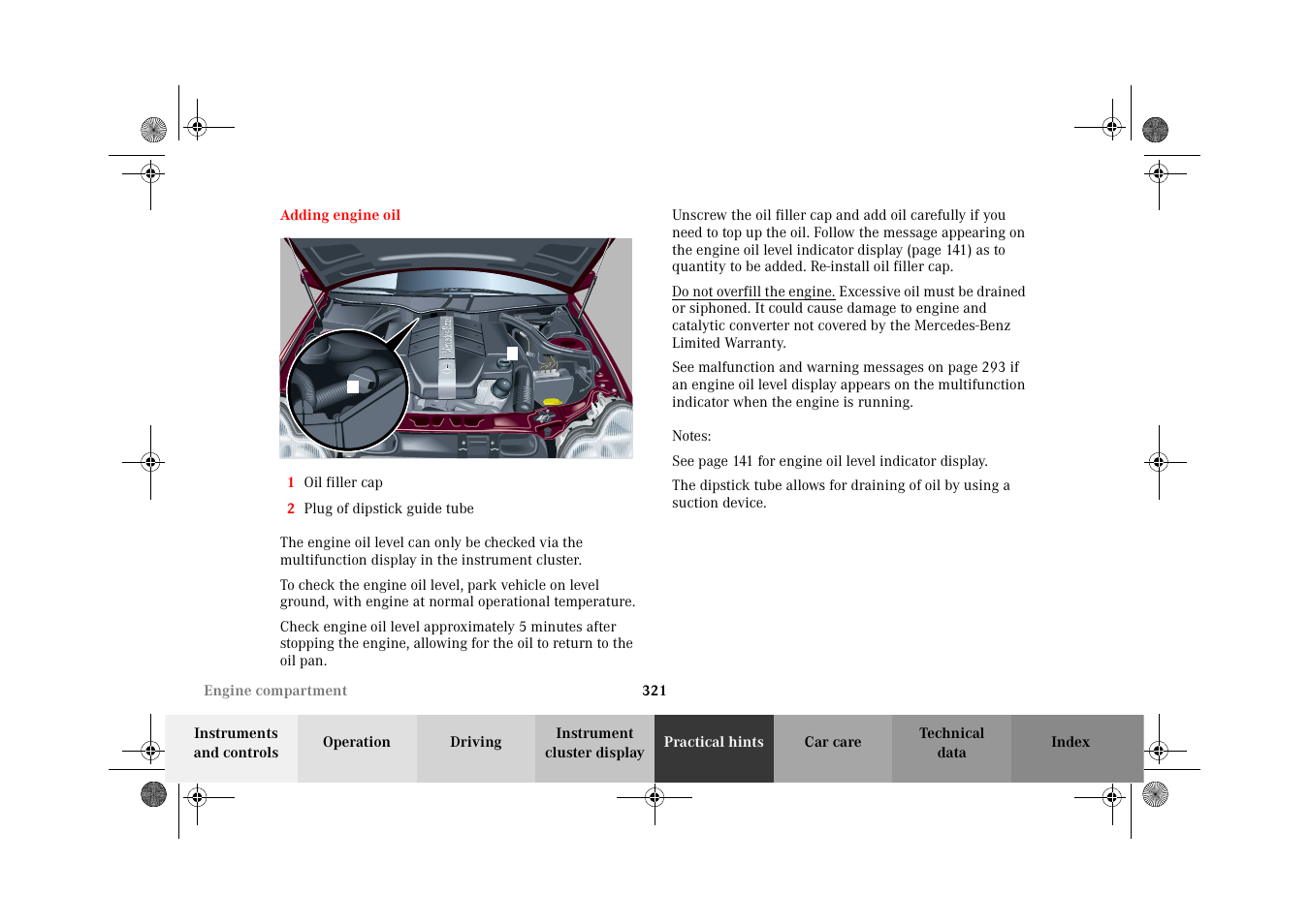 Adding engine oil | Mercedes-Benz 2002 C-Class User Manual | Page 324 / 406